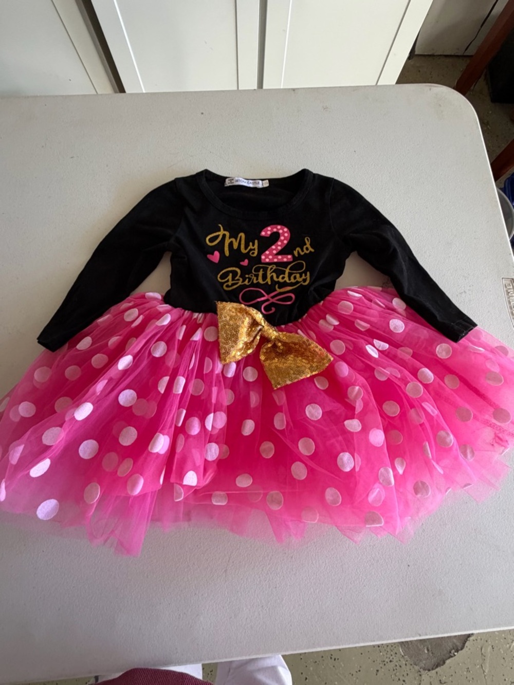 2nd Birthday Pink Polka Dot Tutu Dress with Gold Bow
